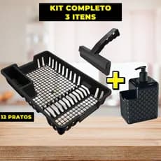 Escorredor de Louças 12 Pratos Cozinha Plástico Preto Escorredor Louça Copos Talheres
