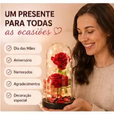 (2 Flores)Grande Rosa Vermelha Eterna Com Luz LED Em Cúpula De Acrílico Decoração Romântica Presente Dia das Mães ❤️