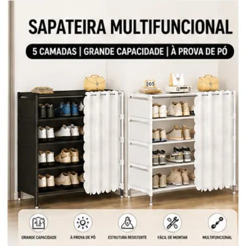 Sapateira Organizador 5 Andares Grande Capacidade Com Cortina Anti Poeira