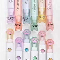 Kit de 6 praças Marca texto ponta dupla cores pastel e neon patinha fofa/escolar