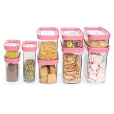 Kit 9 Potes Rosa Potes De Mantimentos Potes Herméticos Empilhaveis Rosa