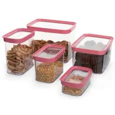 Kit 5 Potes Herméticos para Mantimentos em Acrílico na cor rosa