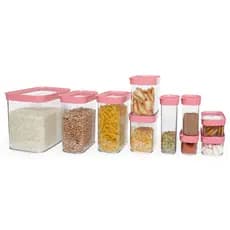 Kit 10 Potes Herméticos para Mantimentos, Alimentos em Acrílico cor rosa para organizar a cozinha