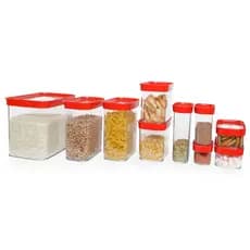 Kit 10 Potes Herméticos para Mantimentos em Acrílico na cor Vermelha
