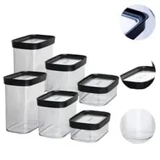 Kit 6 Potes Herméticos Para Mantimentos em Acrílico Com Tampa Preto