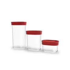 Kit 3 Potes Herméticos para Pequenos Mantimentos em Acrílico na cor vermelha