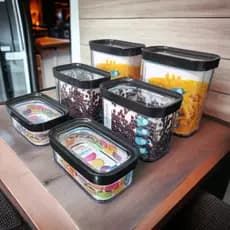 Kit 6 Potes Herméticos Para Mantimentos em Acrílico Com Tampa Preto