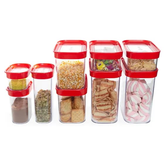 Kit 9 Potes Herméticos para Mantimentos em Acrílico na cor vermelha