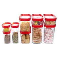 Kit 9 Potes Herméticos para Mantimentos em Acrílico na cor vermelha