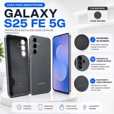 Capa Capinha  Samsung Galaxy S25 FE 5G Luxo Acrílico Premium Cinza Escuro com Interior em Microfibra