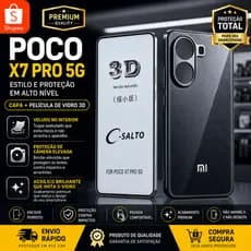 Capa Acrílico Brilhante Cinza Escuro + Película Vidro 3D POCO X7 Pro 5G - Proteção Câmera elevada