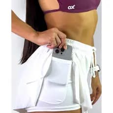 Short duplo beach tennis poliamida e elastano leve com regulagem academia treino branco