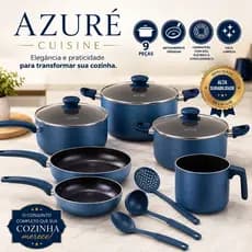 Conjunto Panelas Antiaderente 9 Peças Durável Facil Limpeza Azul Moderno