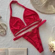 Conjunto Biquíni Fita Fio Dental Cavado Regulável | Marquinha Perfeita | Biquini vermelho
