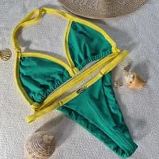 Conjunto Biquíni Fita Fio Dental Cavado Regulável | Marquinha Perfeita | Verde e Amarelo Brasil