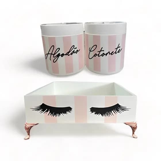 Kit Make Cilios rímel com pé de metal RoseGold 3 peças.