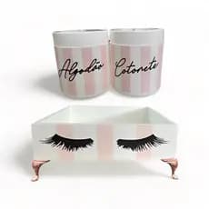 Kit Make Cilios rímel com pé de metal RoseGold 3 peças.