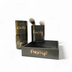 Kit organizador de maquiagem e acessórios porta pincel utensílios makeup Preto e Rose 4 peças