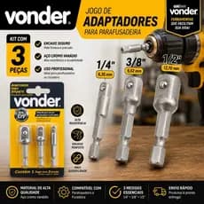 Jogo Adaptador para Soquete Vonder 3 peças para Parafusadeira Profissional