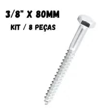 kit 8 peças Parafuso Sextavado Rosca Soberba 3/8'' x 80mm Vonder