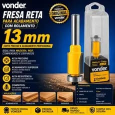 Fresa Reta  Haste 13 mm com rolamento para Tupia Madeira Vonder