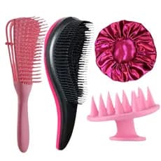 Escova de Cabelo Polvo + Escova de Cabelo Mágica + Escova Massageadora de Coro Cabeludo + Touca de Cetim para Dormir