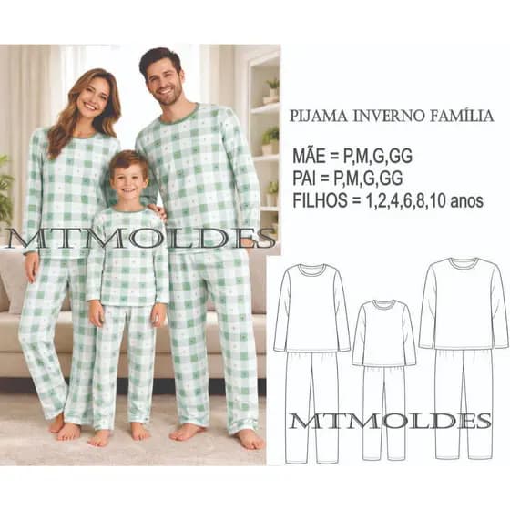 Kit 3 Moldes Pijama INVERNO Feminino + Masculino + Infantil UNISSEX 80g