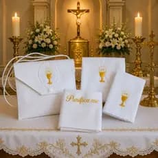 Kit Viático bordado Alfaias p/ ministro levar eucaristia ao enfermo kit bordado da igreja católica conjunto litúrgico