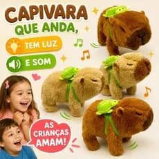 Brinquedo de pelúcia animado capivara que anda com som e luz