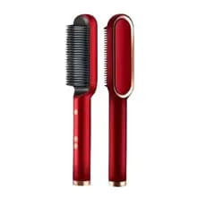 Escova Alisadora Elétrica Bivolt Vermelha | Escova Alisadora de Cabelo Aquecimento Rápido, Modeladora Portátil