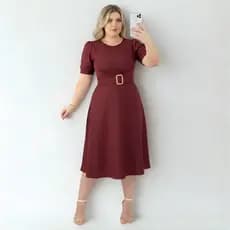 Vestido Godê  Moda Plus Size Rodado Social Festa Formatura Barato com Fivela no Cinto