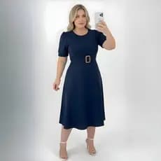 Vestido Godê  Moda Plus Size Rodado Social Festa Formatura Barato com Fivela no Cinto