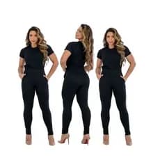 Kit com 3 Conjunto casual canelado calça Jogger e blusa tendencias Blogueira