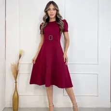 Vestido no Crepe de Malha Evasê Midi  Moda Versátil para Todas as Ocasiões