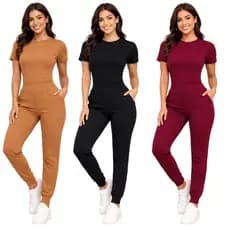 Conjunto Feminino Canelado Calça Jogger +Blusa Feminina Com Manga Conjunto Casual Dia-a-dia Elegante Moda Tendencia 2026
