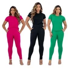 Kit, com 3 Conjunto, casual, canelado, calça Jogger, e blusa, tendencias, Blogueira