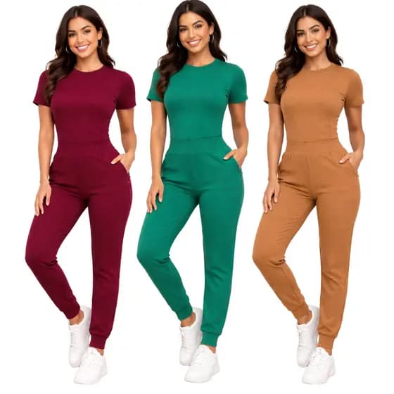 Kit 3 Conjunto Feminino Canelado Casual Social Chique Elegante Calça Jogger+Blusa Feminina Manga Curta Tendencia 2026