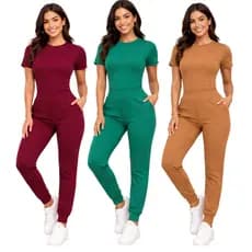 Kit 3 Conjunto Feminino Canelado Casual Social Chique Elegante Calça Jogger+Blusa Feminina Manga Curta Tendencia 2026