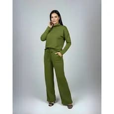 Conjunto Feminino Para o Inverno com Calça E Blusa Crepe De Malha Plus