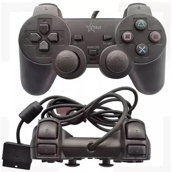 Controle para Playstation 2 / PS2 Com Fio - Cor preto fosco. Star