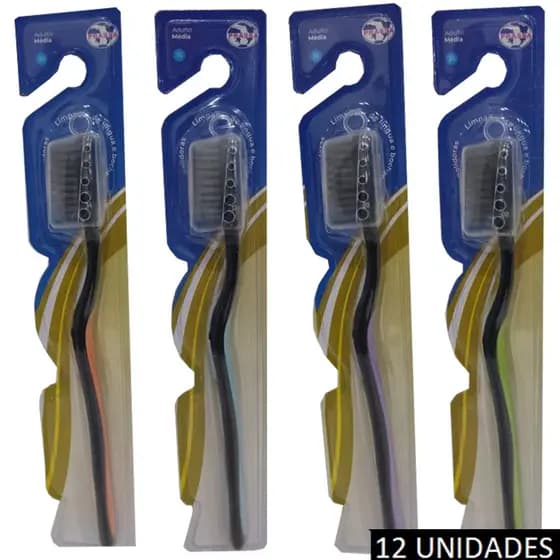 Kit Escova de Dente Media Adulto Pacote 12 Und