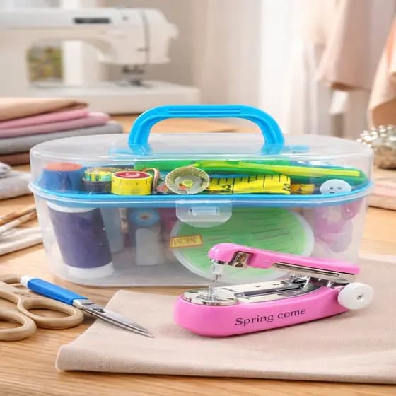 Kit Maquina de Costura Portátil + Maleta de Linhas Cores Aleatórias