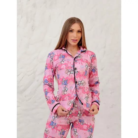 Pijama Feminino Longo Americano Suede Veludo Toque Macio Inverno Confortável Com Botões funcionais