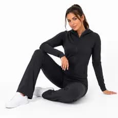 Conjunto Fitness Feminino Modelador Luxo Jaqueta com Capuz Calça Flare Academia Treino Moda