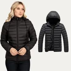 Jaqueta Puffer Feminina Com Capuz Inverno Frio Bobojaco