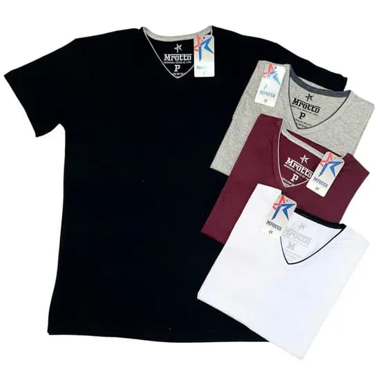 Camiseta Básica Masculina Gola V Premium 100% Algodão Lisa