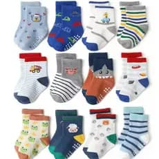 Kit 12 Pares de Meias Menino Bebê Recém Nascidos Com Antiderrapante Estampadas