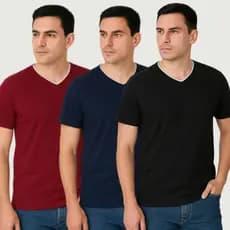Kit 3 Camisetas Básica Masculina Gola V Lisa Algodão