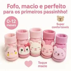 Meia Sapatinho Chocalho com Sola Antiderrapante Bebê Menina Recém Nascidos