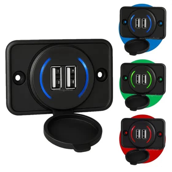 Tomada Duplo USB Veicular Carregador de Embutir para Onibus Carro Caminhão -12/30V